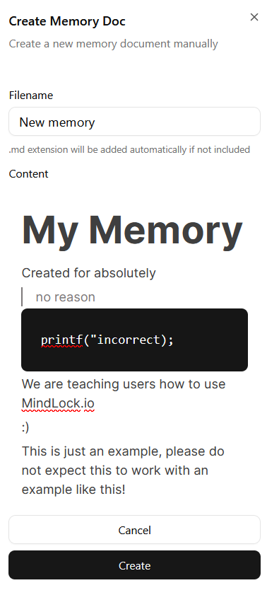 Create memory sidebar